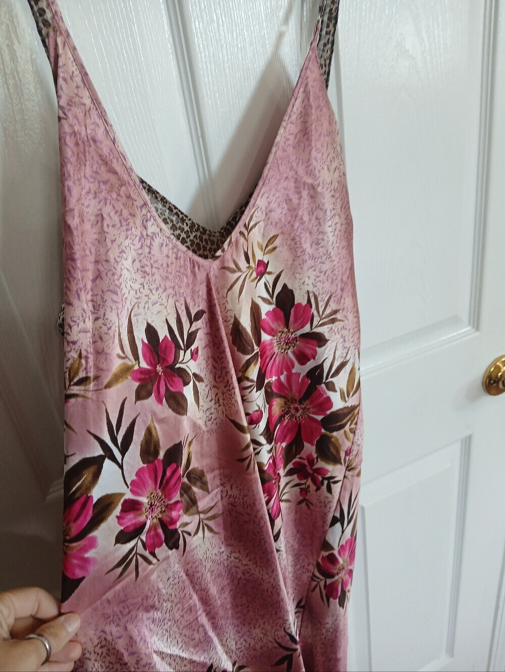 True Beauty By Emme Silky Floral Pink Slip Dress with Animal Trim Sexy Feminine - Picture 11 of 11